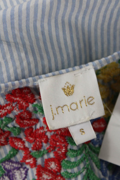 J. Marie Womens Cotton Striped Print Embroidered Sleeveless Blouse Blue Size S