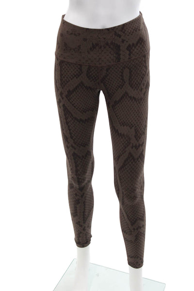 Varley Womens Abstract Animal Print High Waisted Ankle Leggings Brown Size XS