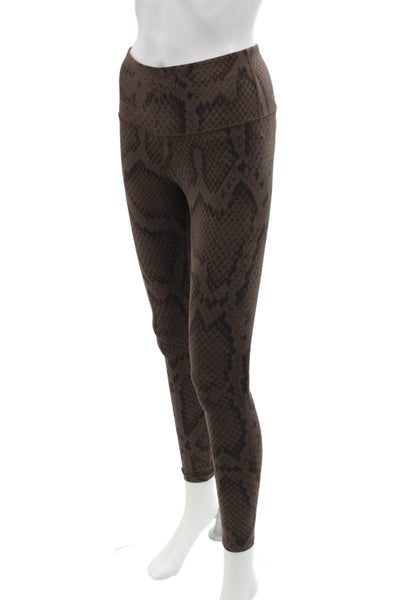 Varley Womens Abstract Animal Print High Waisted Ankle Leggings Brown Size XS
