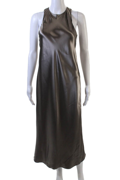 Tibi Womens Heavy Satin Midi Dress - Slate Grey Size 0