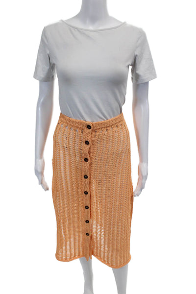 Solid & Striped Womens Buttoned Open-Knit Knee Length Skirt Orange Size M