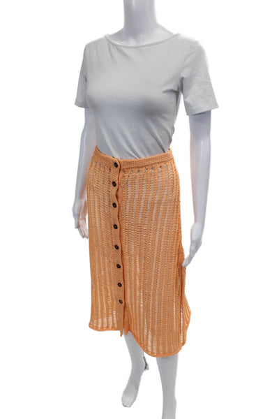 Solid & Striped Womens Buttoned Open-Knit Knee Length Skirt Orange Size M