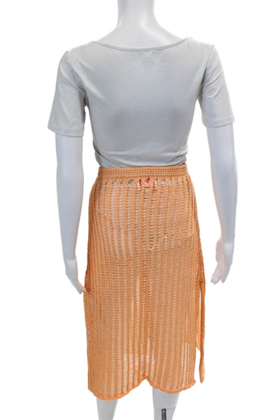 Solid & Striped Womens Buttoned Open-Knit Knee Length Skirt Orange Size M