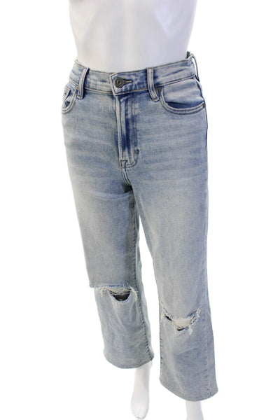 Hidden Womens Cotton Zip Button Lined Straight Leg Distress Jeans Blue Size EUR