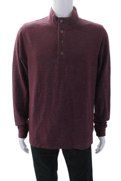 Marine Layer Mens Cotton Mock Neck Pullover Henley Sweatshirt Red Size M