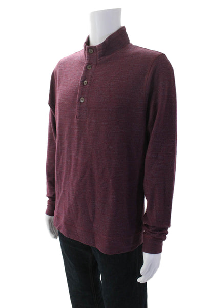 Marine Layer Mens Cotton Mock Neck Pullover Henley Sweatshirt Red Size M