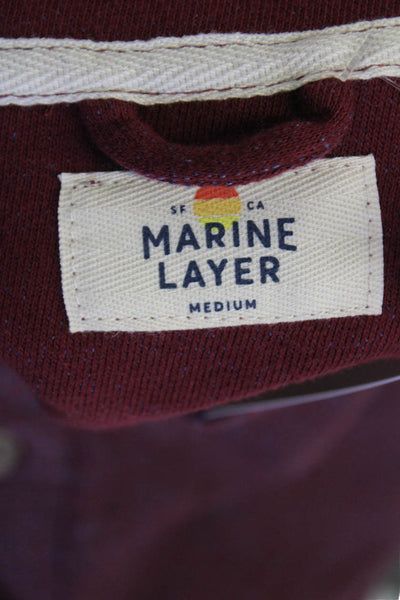 Marine Layer Mens Cotton Mock Neck Pullover Henley Sweatshirt Red Size M