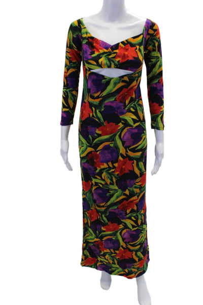 Dur Doux Womens Maxi Floral Diamond Cutout Dress - Multi Size M