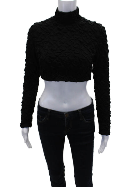 Dur Doux Womens Puckered Knit Long Sleeve Crop Top - Black Size XS