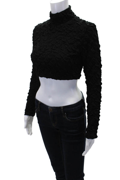 Dur Doux Womens Puckered Knit Long Sleeve Crop Top - Black Size XS