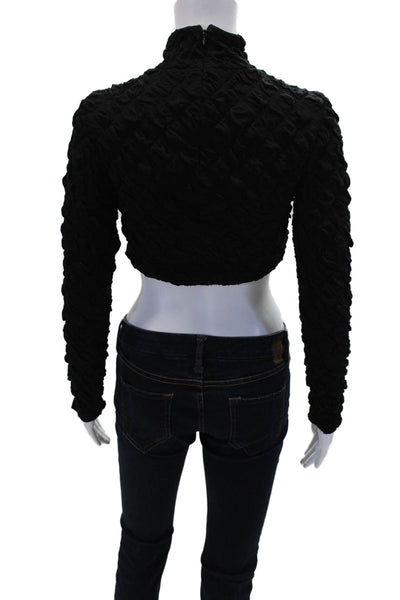 Dur Doux Womens Puckered Knit Long Sleeve Crop Top - Black Size XS