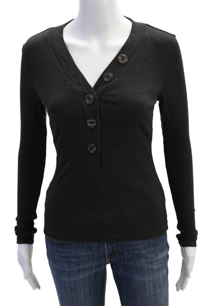 ASKK NY Womens Long Sleeve Rib Tee - Black Size 0