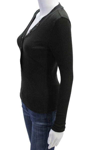 ASKK NY Womens Long Sleeve Rib Tee - Black Size 0