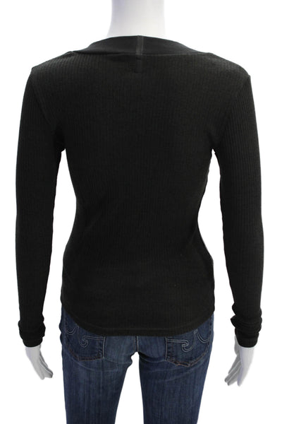 ASKK NY Womens Long Sleeve Rib Tee - Black Size 0