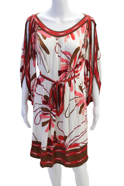 BCBG Max Azria Womens Floral Print Belted Dress White Pink Size Medium