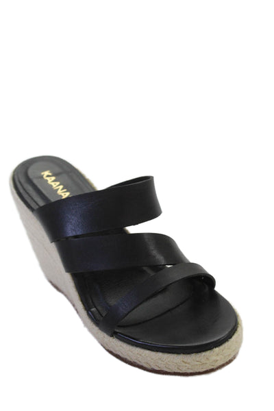 Kaanas Womens Espadrille Open Toe Slip On Wedge Mules Black Size 6