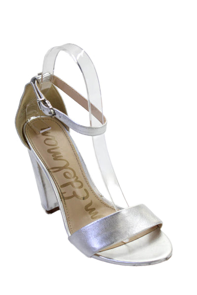 Sam Edelman Womens Leather Open Toe Ankle Strap Block Heels Silver Size 6