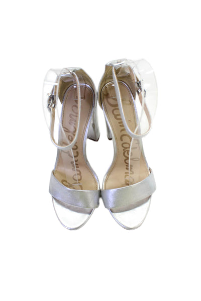 Sam Edelman Womens Leather Open Toe Ankle Strap Block Heels Silver Size 6