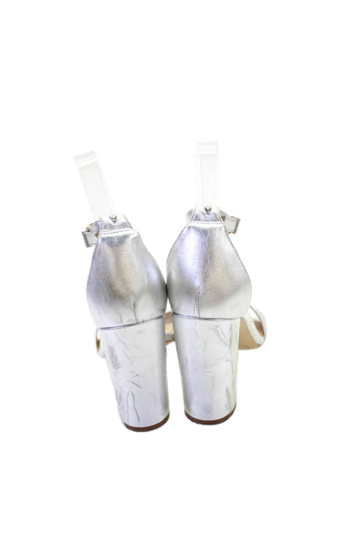 Sam Edelman Womens Leather Open Toe Ankle Strap Block Heels Silver Size 6