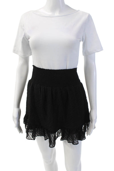Intermix Womens Textured Polka Dot Print Elastic Waist Mini Skirt Black Size P