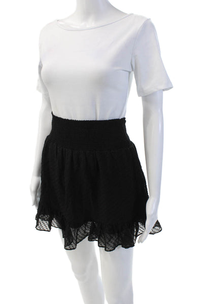 Intermix Womens Textured Polka Dot Print Elastic Waist Mini Skirt Black Size P
