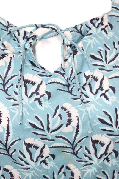 Bindu Womens Cotton Floral Print Cap Sleeve Drawstring Tiered Dress Blue Size S