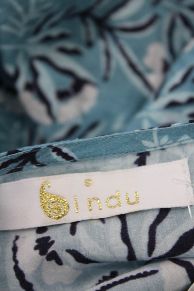 Bindu Womens Cotton Floral Print Cap Sleeve Drawstring Tiered Dress Blue Size S