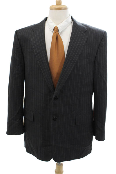 Hickey Freeman Mens Collared Long Sleeves Two Button Jacket Gray Striped Size 36