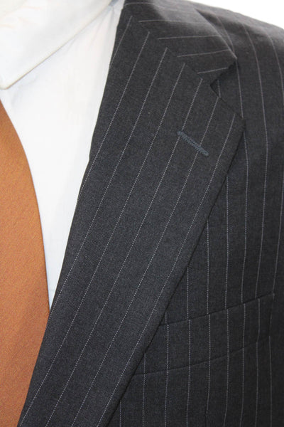 Hickey Freeman Mens Collared Long Sleeves Two Button Jacket Gray Striped Size 36