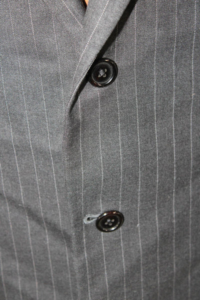 Hickey Freeman Mens Collared Long Sleeves Two Button Jacket Gray Striped Size 36