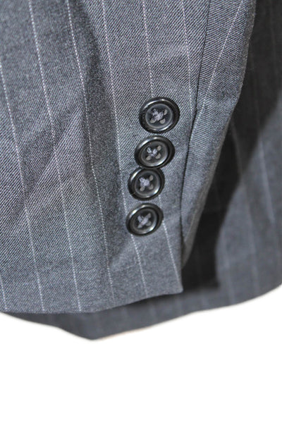 Hickey Freeman Mens Collared Long Sleeves Two Button Jacket Gray Striped Size 36