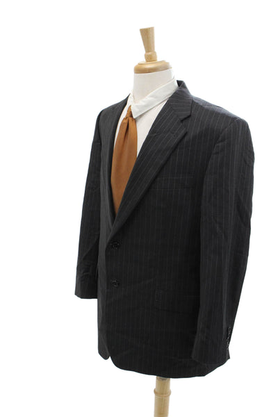 Hickey Freeman Mens Collared Long Sleeves Two Button Jacket Gray Striped Size 36