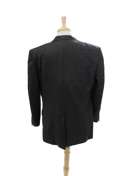 Hickey Freeman Mens Collared Long Sleeves Two Button Jacket Gray Striped Size 36