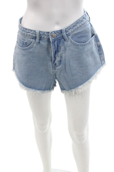 Superdown Womens Cotton Light Wash Zippered Denim Shorts Blue Size L