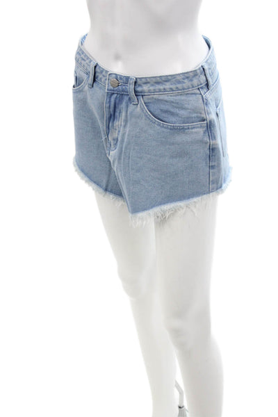 Superdown Womens Cotton Light Wash Zippered Denim Shorts Blue Size L