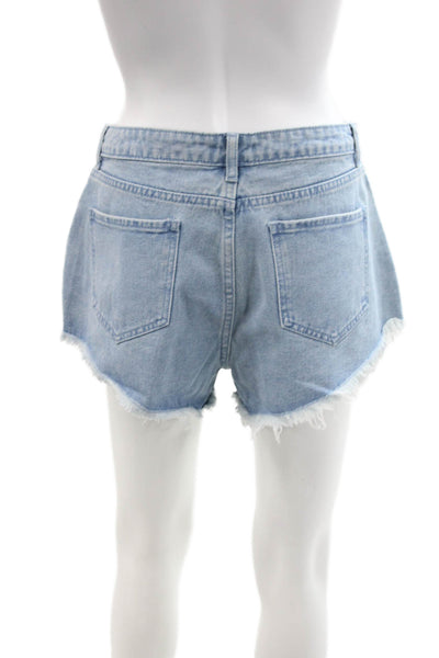 Superdown Womens Cotton Light Wash Zippered Denim Shorts Blue Size L