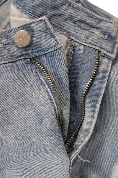 Superdown Womens Cotton Light Wash Zippered Denim Shorts Blue Size L