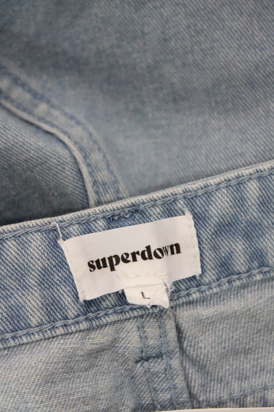 Superdown Womens Cotton Light Wash Zippered Denim Shorts Blue Size L