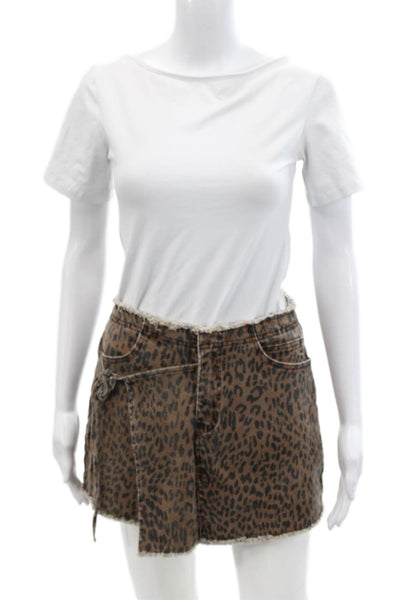 Le Lis Collection Womens Cotton Animal Print Zip Tied Skort Brown Size M