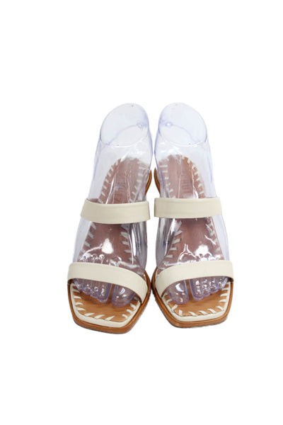 Schutz Womens Leather Two-Strap Slip-On High Heeled Sandals Beige Size 6