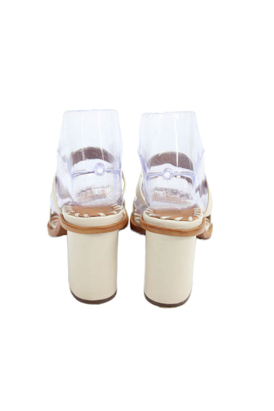 Schutz Womens Leather Two-Strap Slip-On High Heeled Sandals Beige Size 6