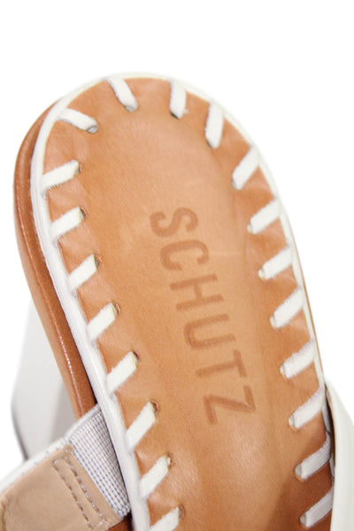 Schutz Womens Leather Two-Strap Slip-On High Heeled Sandals Beige Size 6