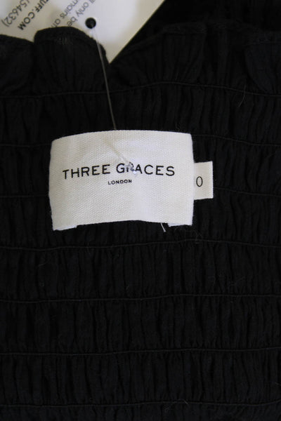 Three Graces London Womens Square Neck Smocked Mini Dress Black Size 10