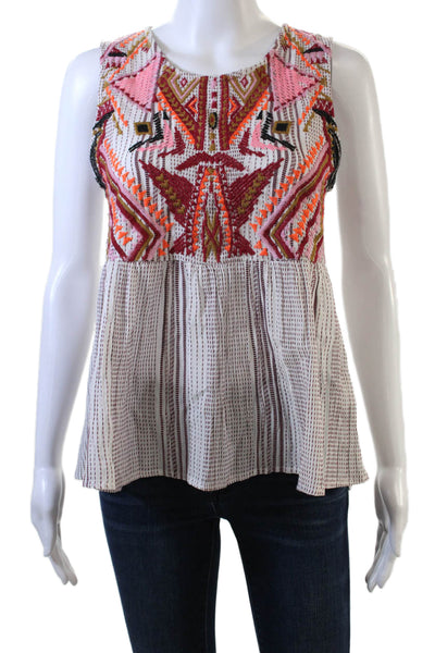 Dolan Womens Cotton Embroidered Print Sleeveless Blouse Top Multicolor Size XS