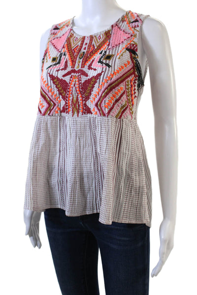 Dolan Womens Cotton Embroidered Print Sleeveless Blouse Top Multicolor Size XS