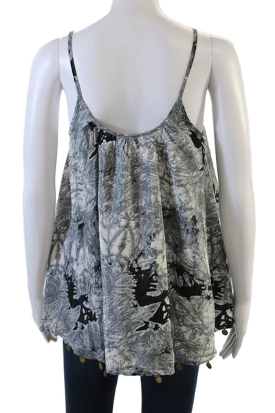 Raga Womens Abstract Print Embellished Hem Sleeveless Blouse Top Gray Size XS