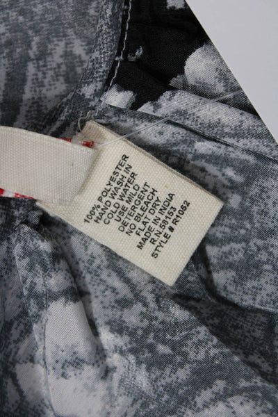 Raga Womens Abstract Print Embellished Hem Sleeveless Blouse Top Gray Size XS