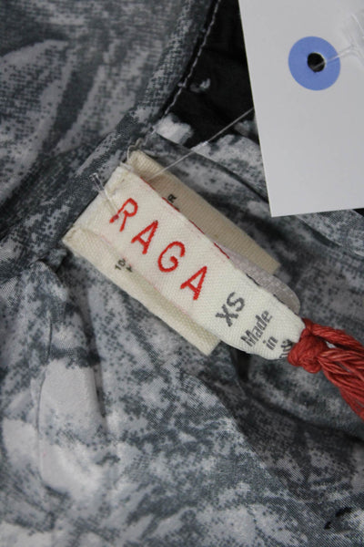 Raga Womens Abstract Print Embellished Hem Sleeveless Blouse Top Gray Size XS