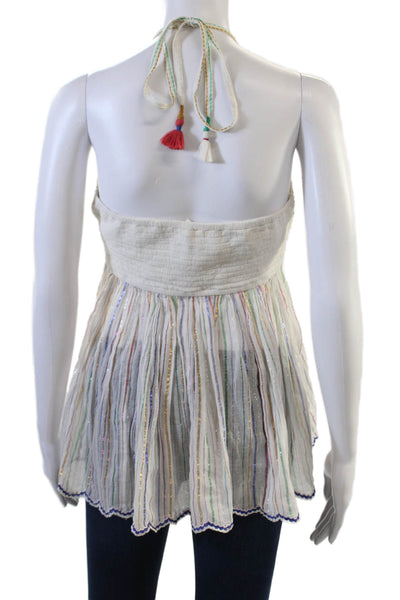 Floreat Womens Embroidered Striped Sleeveless Halter Blouse Multicolor Size 0