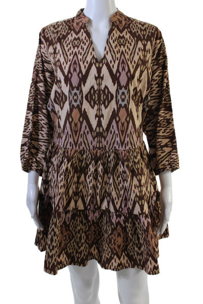 Conditions Apply Womens Cotton Abstract Print Tiered Dress Brown Size 2XS